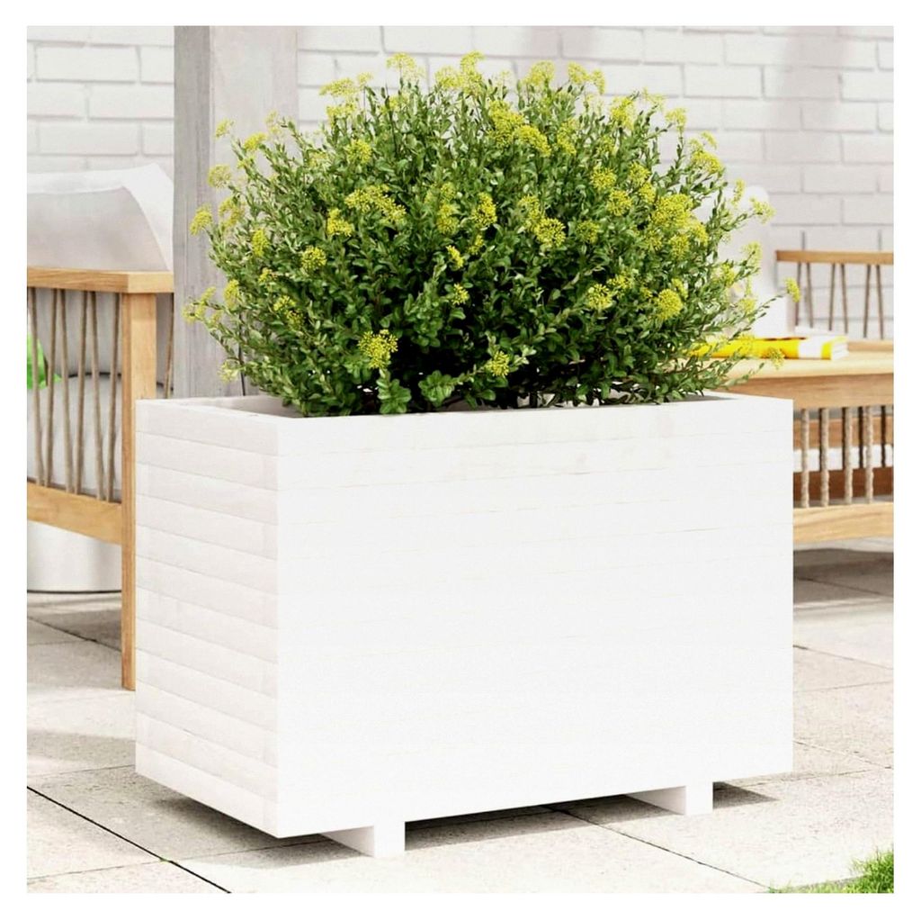 Pflanzkübel Weiß 70x40x49,5 cm aus massivem Kiefernholz für Blumen und Pflanzen im Innen- und Außenbereich