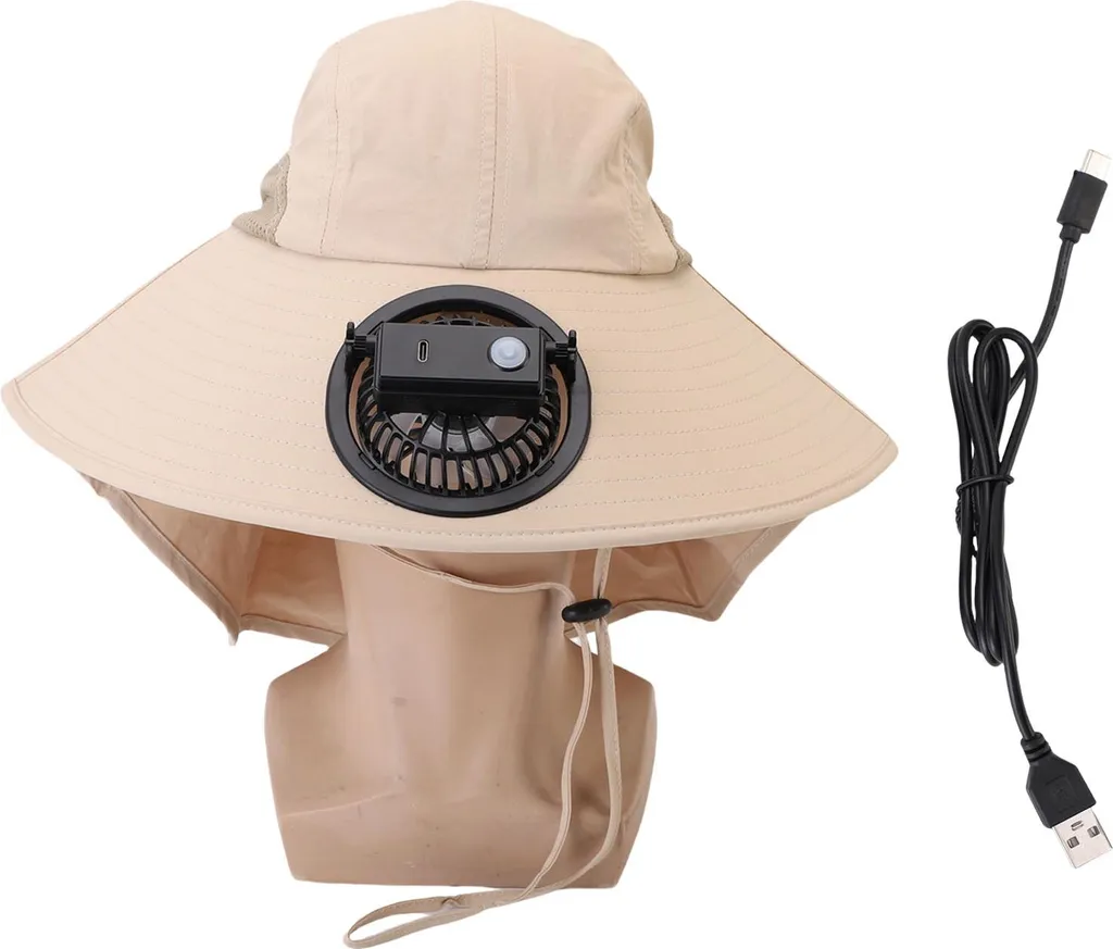 Chapeau anti-insolation avec ventilateur USB et cape de nuque amovible