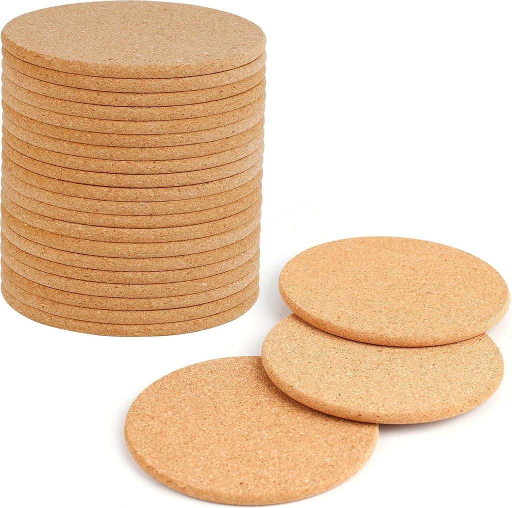 Runde Retro Korkuntersetzer - Geeignet für Zuhause und Büro - Set von 20 - 10 cm