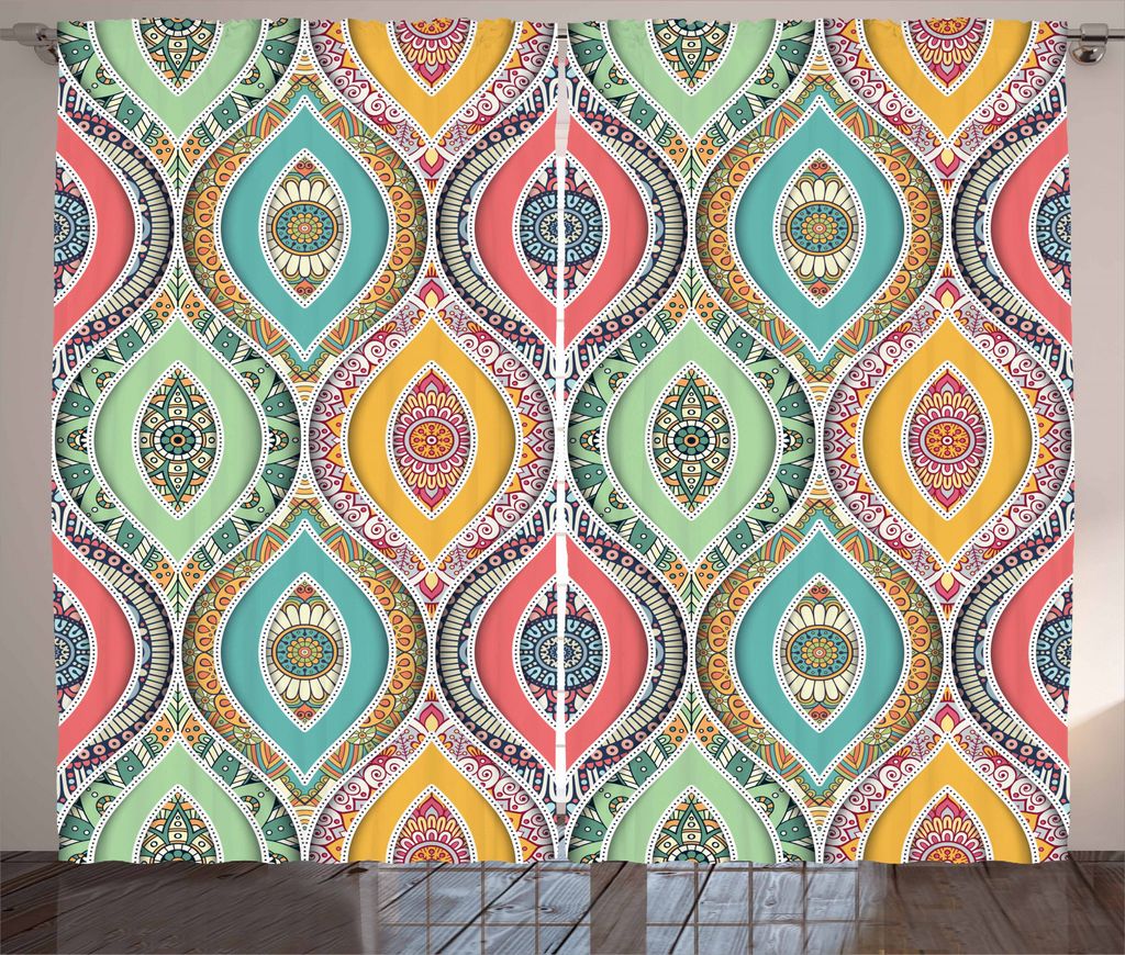 ABAKUHAUS traditionell Rustikaler Vorhang, Motiv, Wohnzimmer Universalband Gardinen mit Schlaufen und Haken, 280 x 245 cm, Mehrfarbig