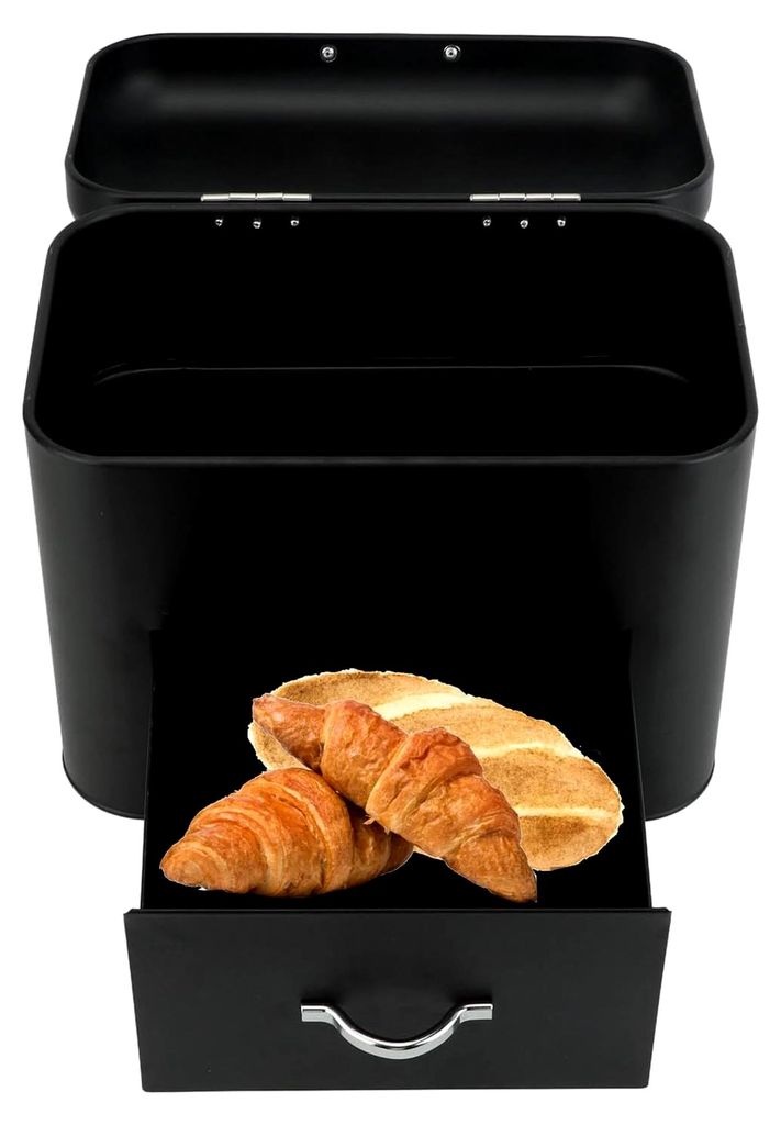 Brotkästen aus stabilem Eisen mit 2 Fächern, zusätzlicher Stauraum für Brot, n und Snacks, schwarzes Design, geeignet für jede Küche