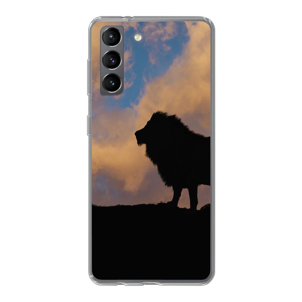 MuchoWow Handyhülle Schutzhülle Hülle für Samsung Galaxy S21 Löwe - Sonnenuntergang - Wild Silikon Softcase Handy Hülle - Softcase