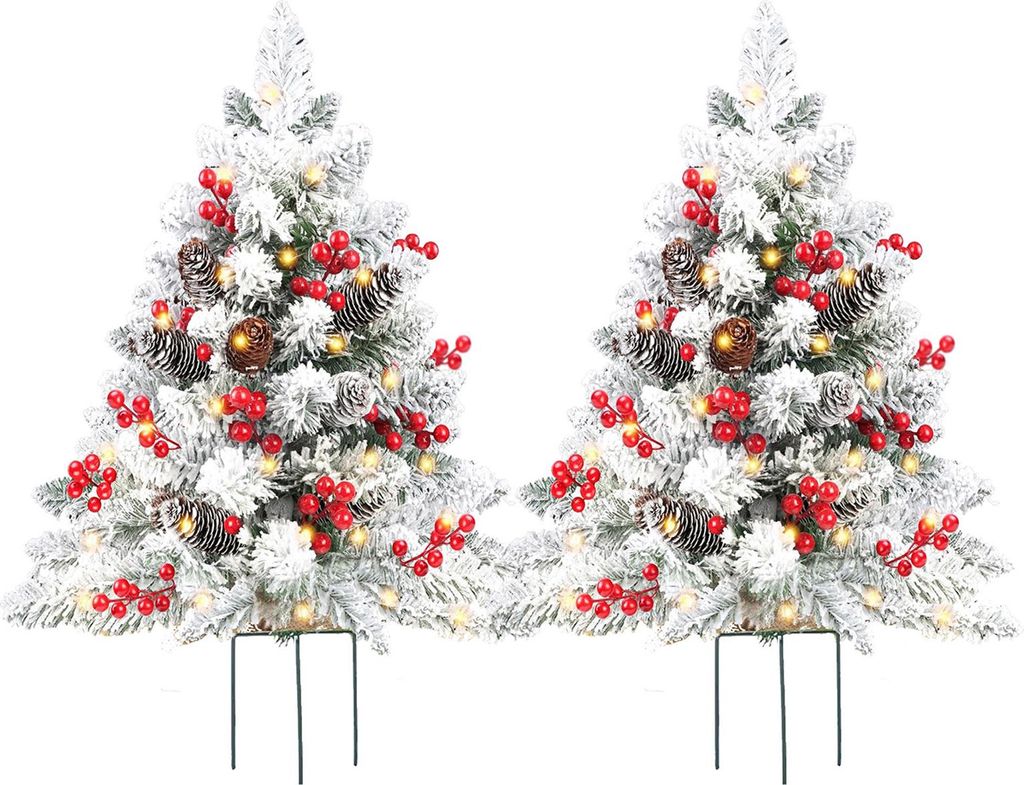23 Zoll große, beleuchtete künstliche Weihnachtsurne mit vorbeleuchtetem Weihnachtsbaum, Zapfen, roten Beeren, Dreibeinstativ und LED-Beleuchtung...