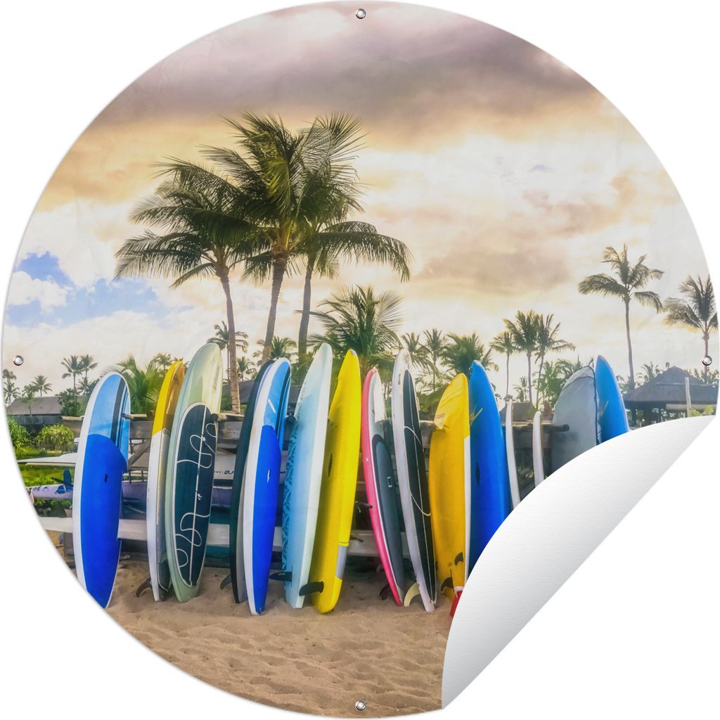 MuchoWow Gartenposter Outdoor-Poster Rund Surfbretter Ø 150 cm Gartendeko Rundes Poster draußen