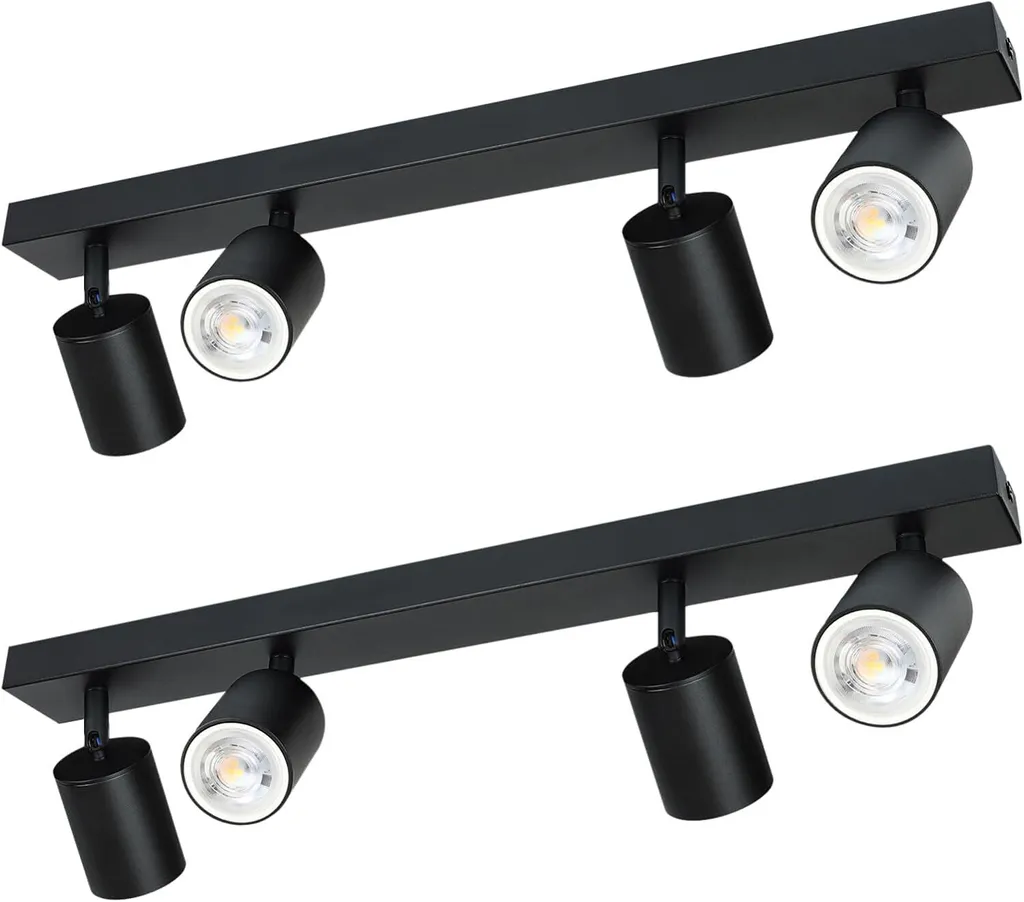 ZMH plafoniera LED nera 2 faretti da soffitto: GU10 lampada da soffitto spot 4 fiamme 330° orientabile spot da soffitto moderna lampada da corridoio senza lampadine