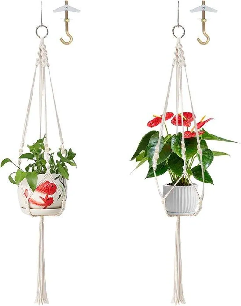 Sacs à plantes au crochet beiges pour décoration bohème lot de 2 pcs