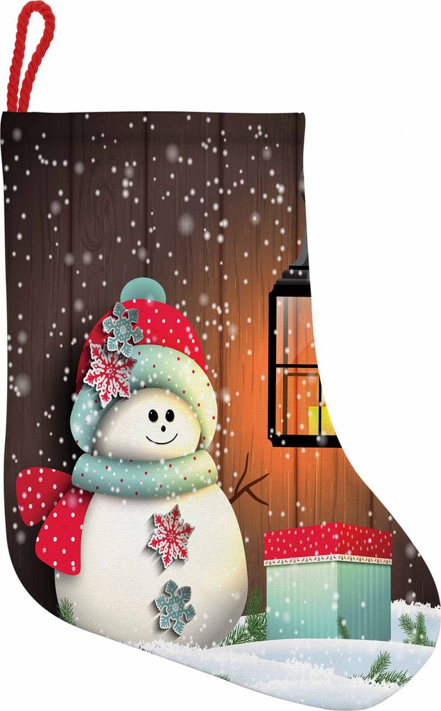 ABAKUHAUS Weihnachten Hängende Nikolausstiefel Weihnachtssocken, Garten mit Gift Box, Weihnachtsstrumpf zum Aufhängen, 35x50cm, Braun weiß