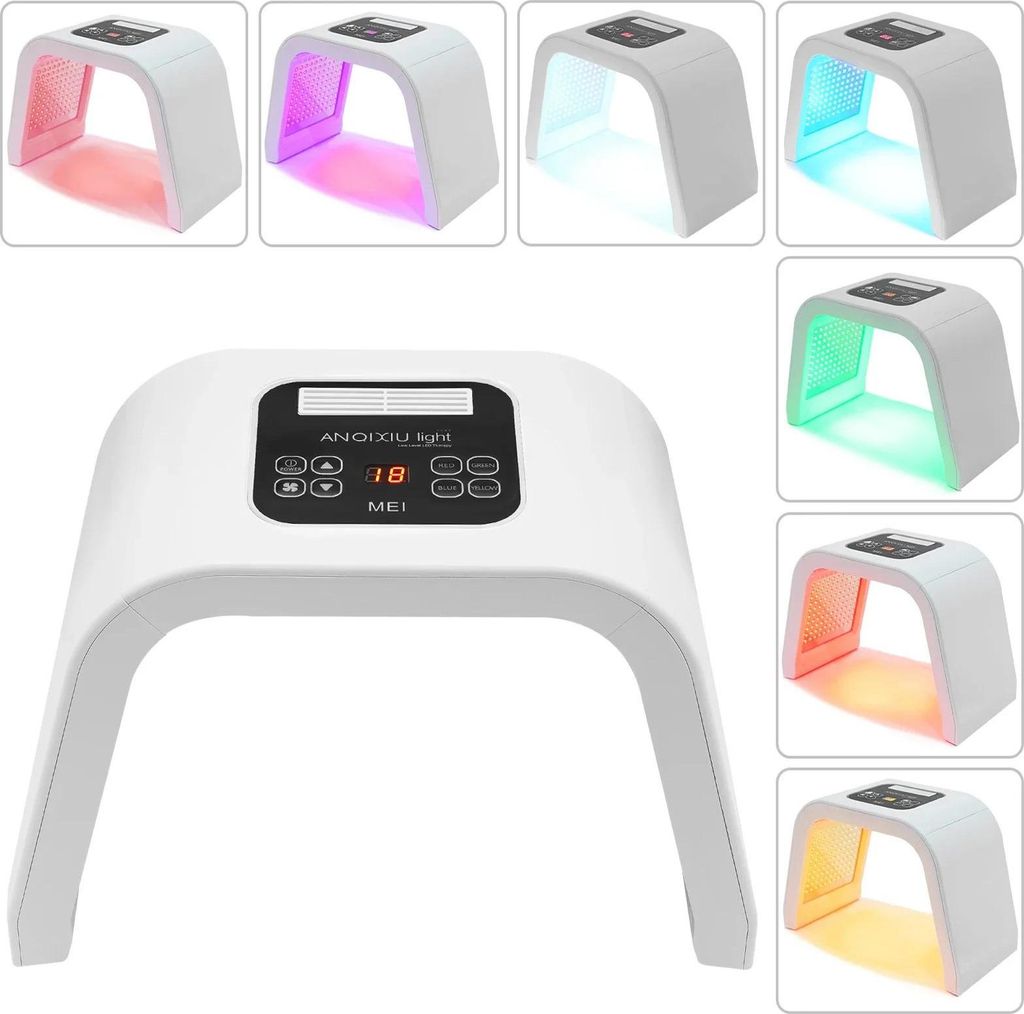 LED Photonen-Lichttherapie Gesichtsmaske - PDT 7 Farben - 287 SMD-LEDs - Timer 5–60 Min - EU-Stecker - 100–240 V 50/60 Hz - Weiß