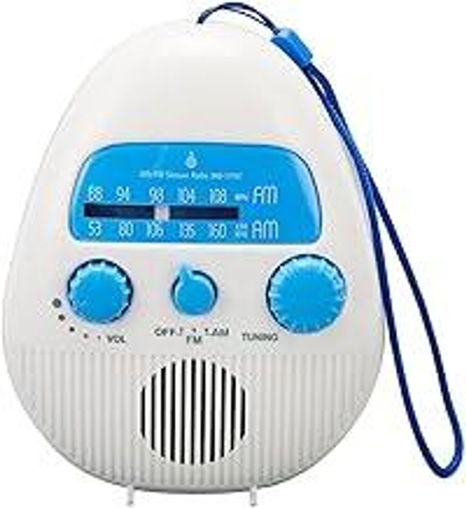 Sarini Wasserdichtes kabelloses FM-Badezimmerradio,tragbares AM-FM-Duschradio,eingebauter Lautsprecher,batteriebetriebenes Digitalradio mit Tragegurt