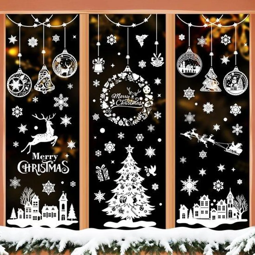 Film autocollant vitrine Noël blanc en PVC réutilisable grand format