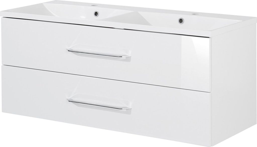 FACKELMANN Waschtischunterschrank inkl. Doppel-Gussbecken B.CLEVER / Soft-Close-System / Maße (B x H x T): ca. 120 x 48,5 x 46 cm / Möbel fürs W...