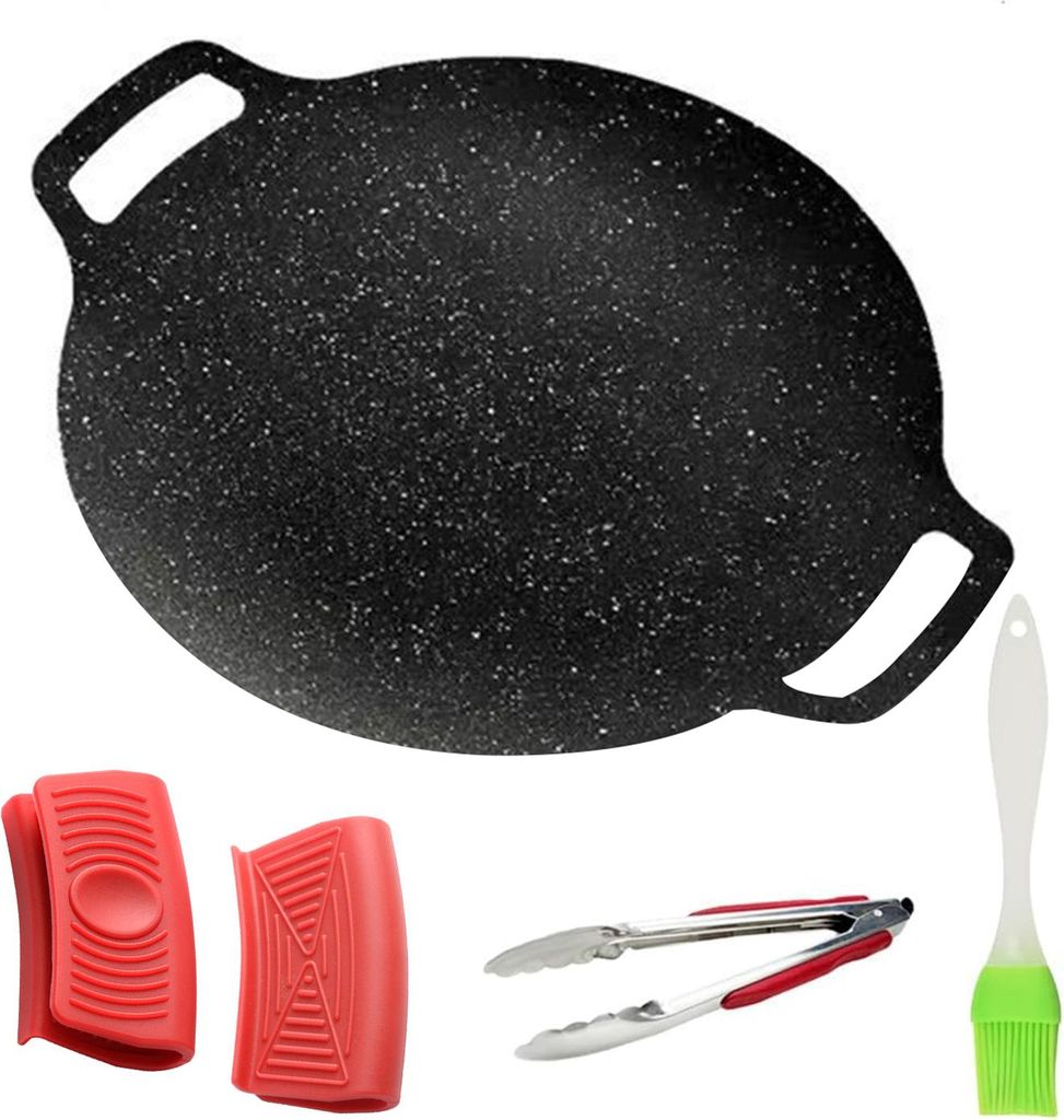 BBQ-Grillpfanne im koreanischen Stil für den Herd, antihaftbeschichtete runde Bratpfanne mit Griffen, Pfannkuchenpfanne zum Kochen im Innenbereich