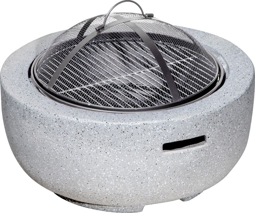 AGA Feuerstelle aus Stahl und Kunststein mit Grillrost und Produktbild 