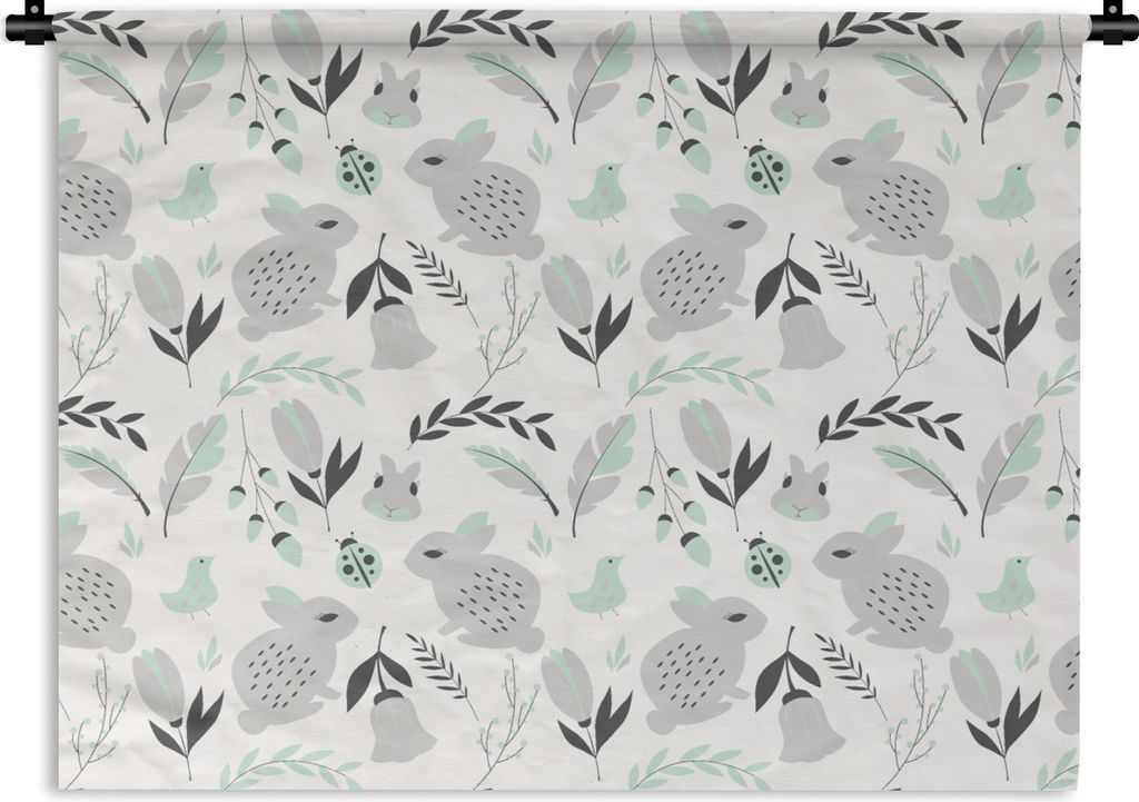 MuchoWow Wandteppich Wandbehang Kaninchen - Muster - Frühling 90x67.5 cm Tapisserie Dekoration Wandtuch - Fototeppich - Wand-Skulpturen