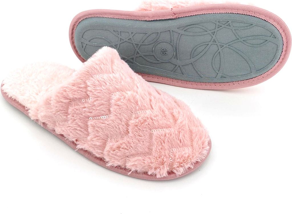 heimtexland Plüsch Pantoffeln Pailletten Schlappen Glitzer Damen Hausschuhe Cosy Typ779 Altrosa 40