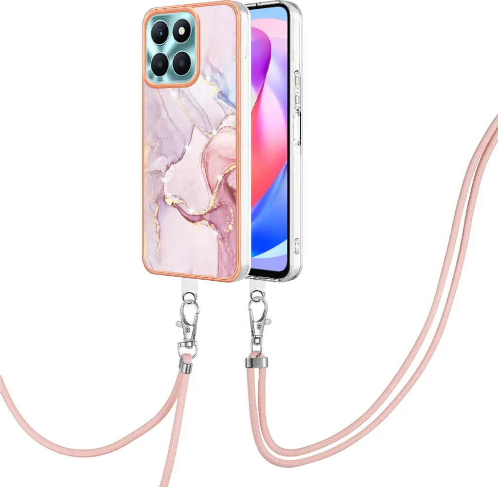 Honor X6a Custodia TPU Anti-Shock Oro Rosa con Strap Regolabile