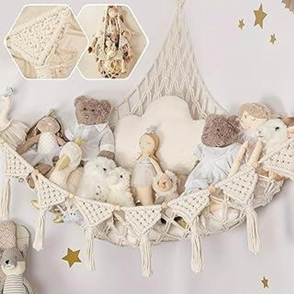 Amaca Porta Peluche Macramè Chic - Arredo Parete Boho per Cameretta