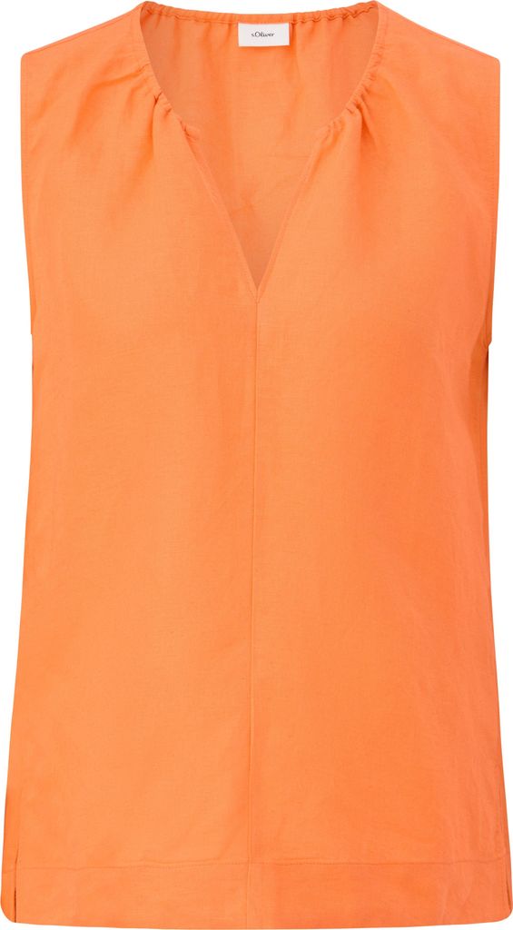 s.Oliver Damen Leinen-Viskose Bluse, ärmellos, Tunika-Ausschnitt, geschlitzter Saum