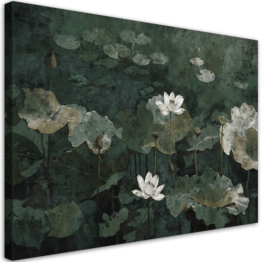 Leinwandbild Vintage-Seerosen 60x40 Feeby Grün bild für die wand bereit zum aufhängen