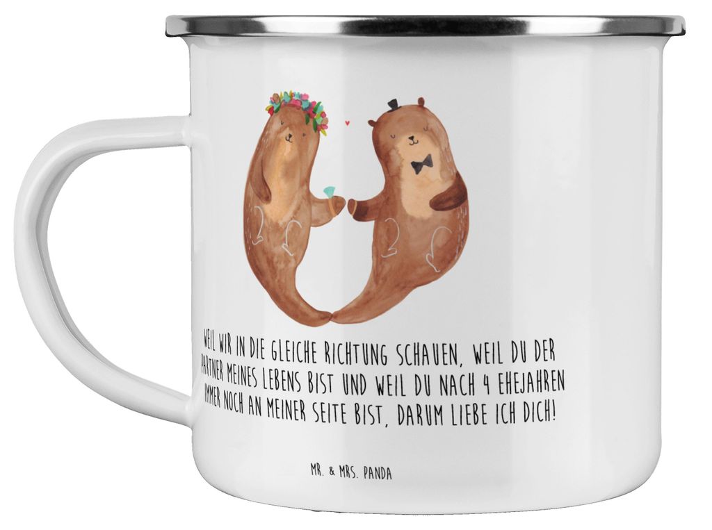Mr. & Mrs. Panda Kaffeepott 4. Hochzeitstag Seidenhochzeit - Transparent - Geschenk, Partner, Emailletasse, Teetasse, Outdoor Becher, Geschenke, ge...