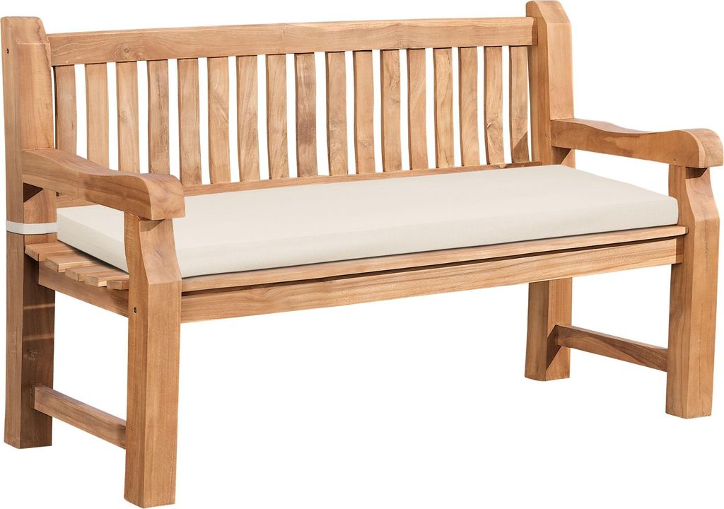 Gartenbank Teakbank DABEL - Holz Creme 150x61x93 cm | Holzbank 150 Cm Mit Sitzkissen Gartenbank Sitzbank Mit Lehne Wetterfest Bank Garten Terrasse