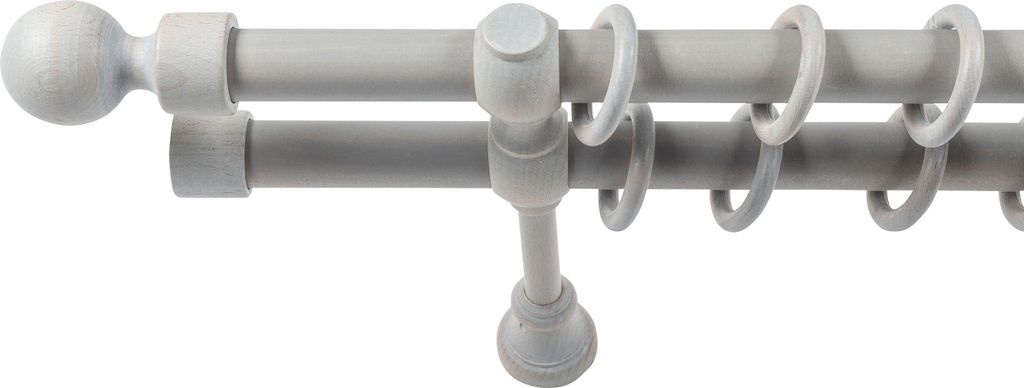 SN Deco - Stilgarnitur Gardinenstange Vorhangstange Giro, Holz, 28mm, 2-Lauf, Komplettset mit Ringen, Farbe Antikgrau 400cm (4x200cm)