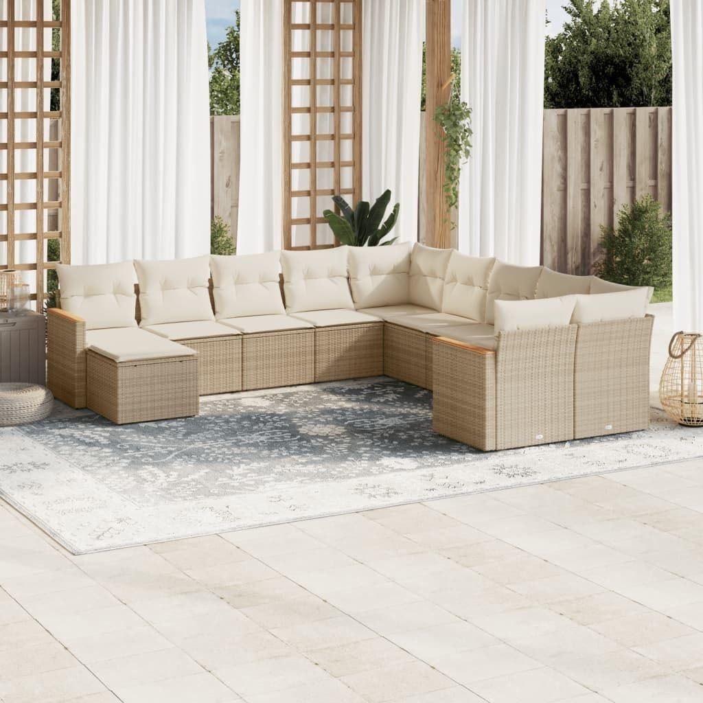 Maison Exclusive - 11-tlg. Garten-Sofagarnitur mit Kissen Beige Poly Rattan