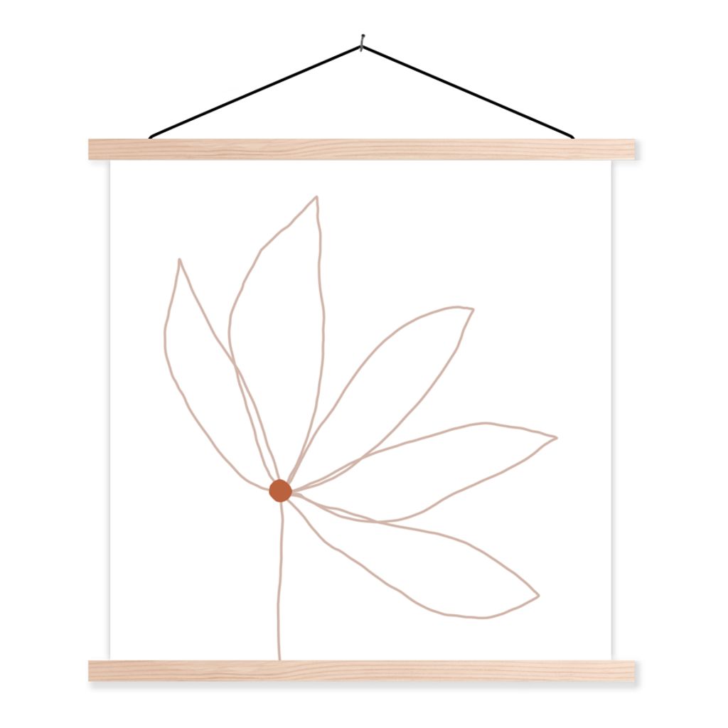 MuchoWow Textilposter Minimalismus - Blumen - Linienkunst 40x40 cm mit holzfarbenen Rahmen - Posterleiste