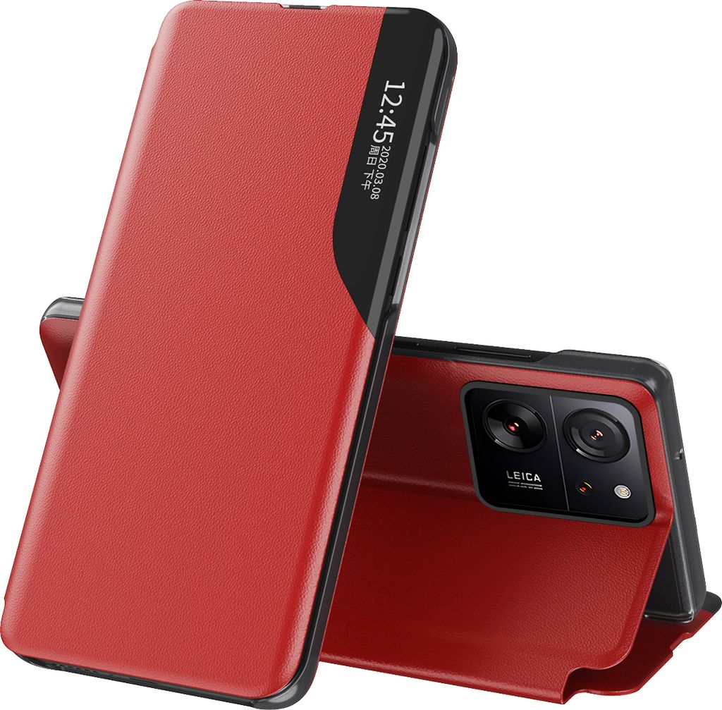 Dünn Flip Stand Cover Kunstleder Schutzhülle für Xiaomi 13T /13T Pro /Redmi K60 Ultra Rot