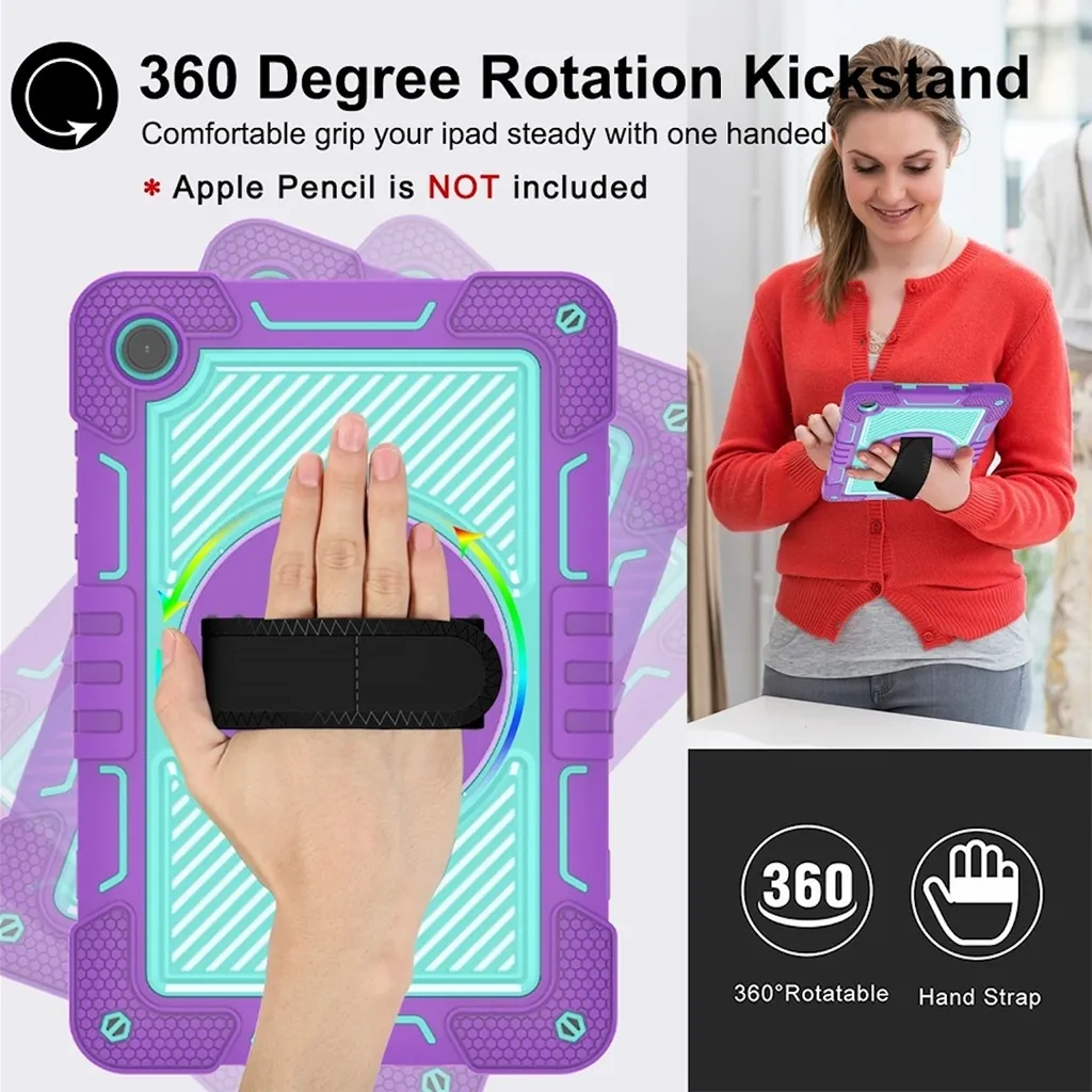 Per Samsung Galaxy Tab A9 Plus stand-up ibrido all'aperto viola / blu 360 gradi con cinghia di tenuta custodia tablet - 3