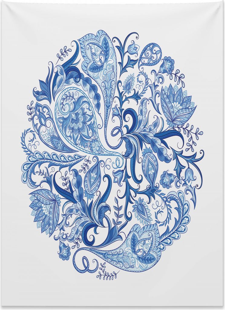 Abakuhaus Ethnisch Wandteppich, Paisley-Kreis in Blau aus Weiches Mikrofaser Stoff Kein Verblassen Klare Farben Waschbar, 110 x 150 cm, Marineblau ...