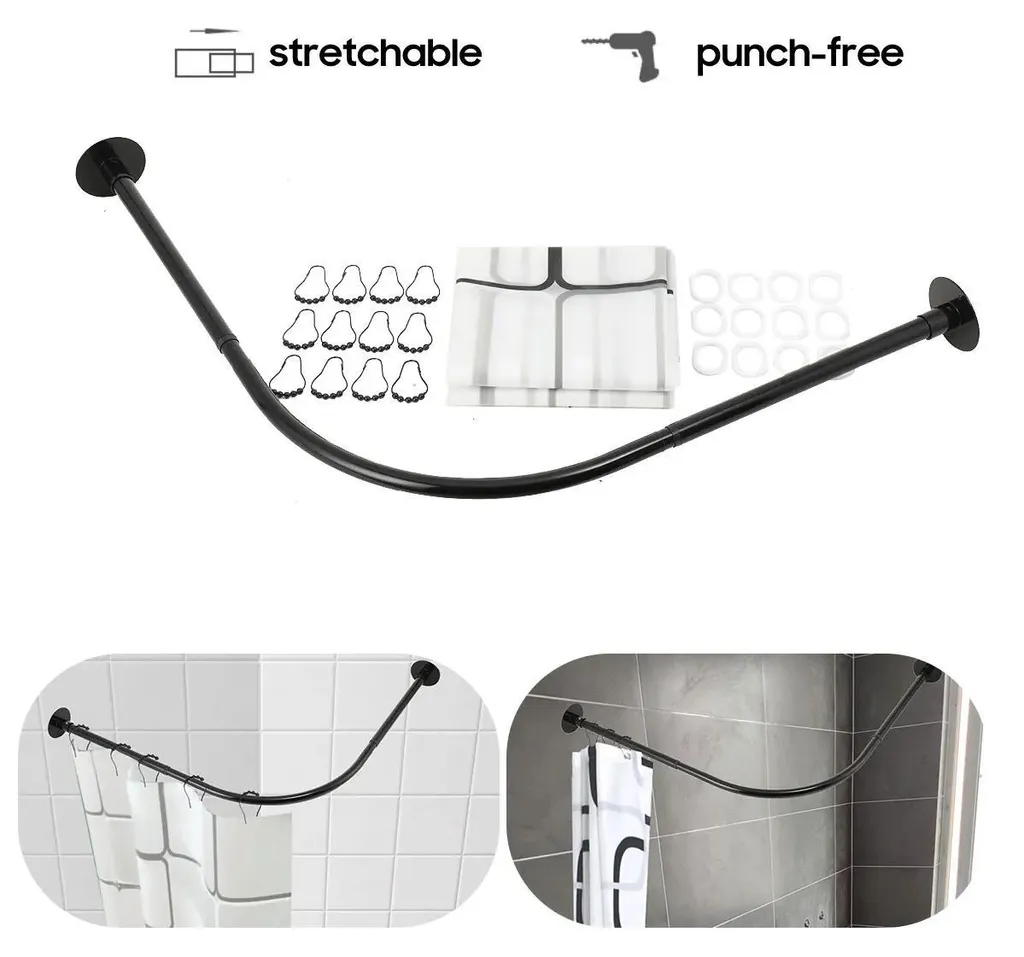 Tringle à rideau de douche en L d'angle télescopique acier inoxydable