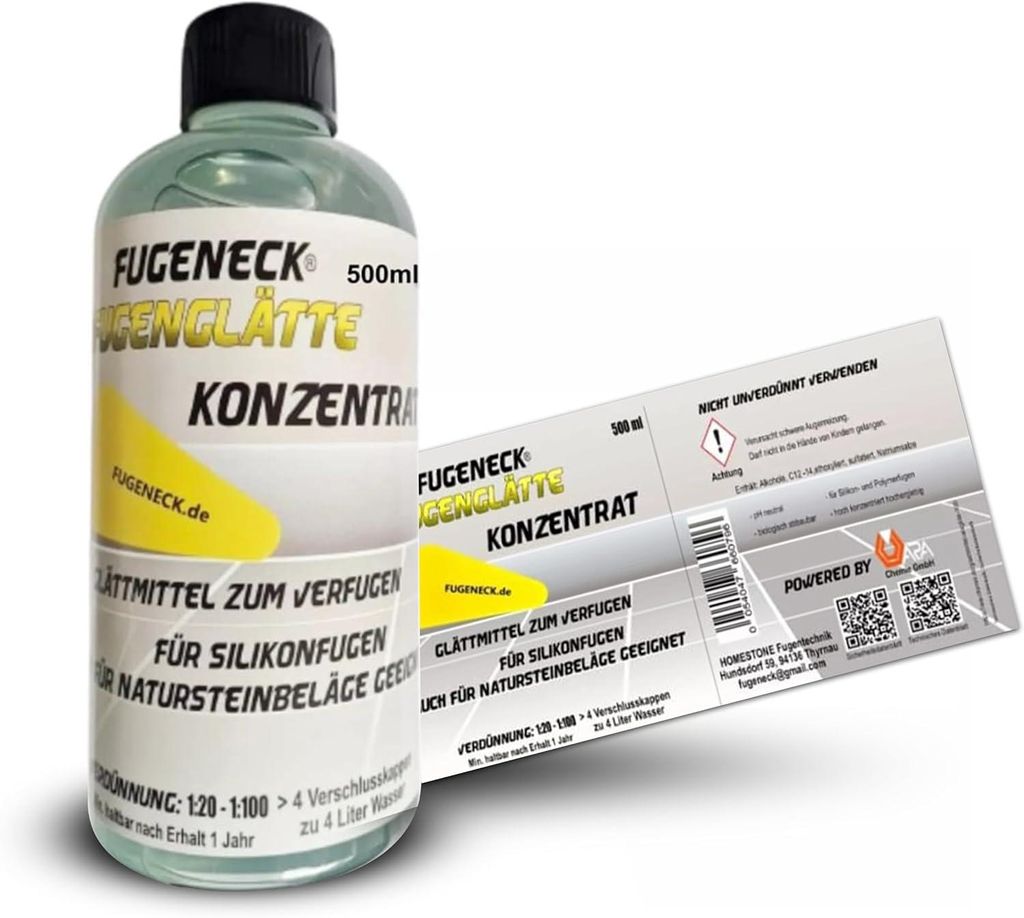 FUGENECK - Fugenglättmittel 500ml – Profi Glättmittel für silikonfreie & saubere Fugen – Silikon Glätter für Sanitär, Bad, Küche – v...