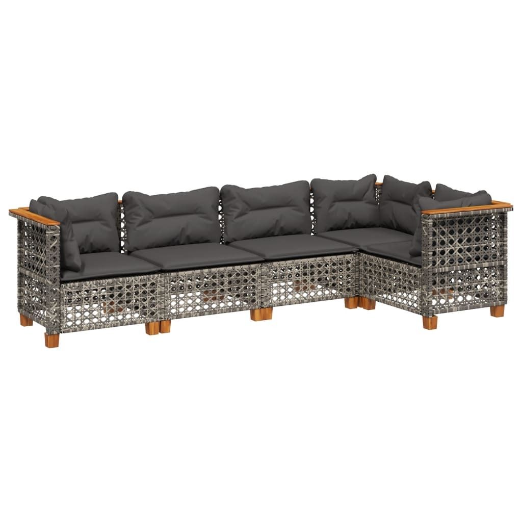 "SALE 2026" 5-tlg. Garten-Lounge-Set - elegantes Design - Sitzgruppe/Gartengarnitur - mit Kissen Grau Poly Rattan - Terassenmöbel DEMöbel857368