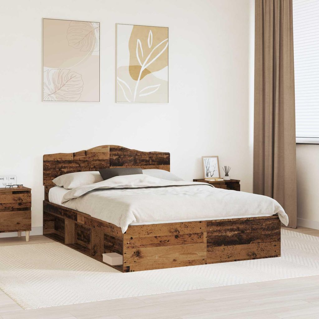 "Schlussverkauf" Doppelbett - Bettgestell 2 PLACES - Altholz 150x200 cm Massives Kiefernholz C5094
