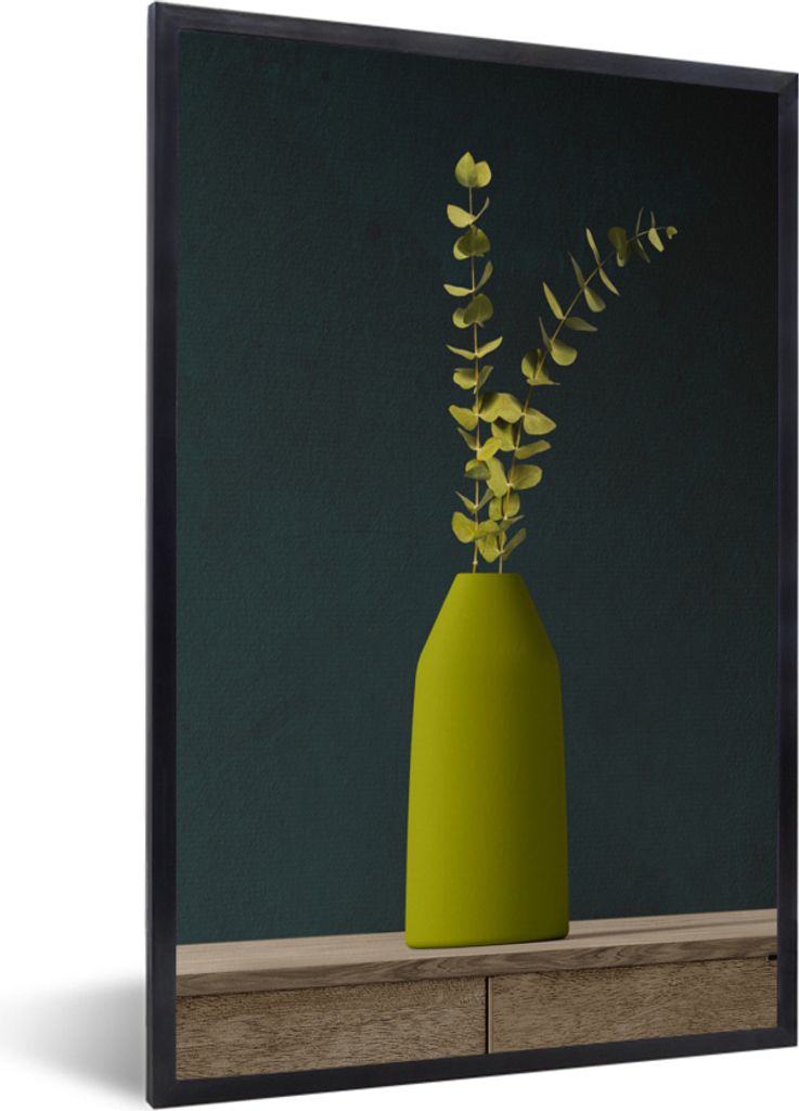 MuchoWow Gerahmtes Poster Blätter - Grün - Stilleben 40x60 cm - Poster mit Schwarzem Bilderrahmen Wandposter Rahmen Foto Bilder - Papierdruck -...