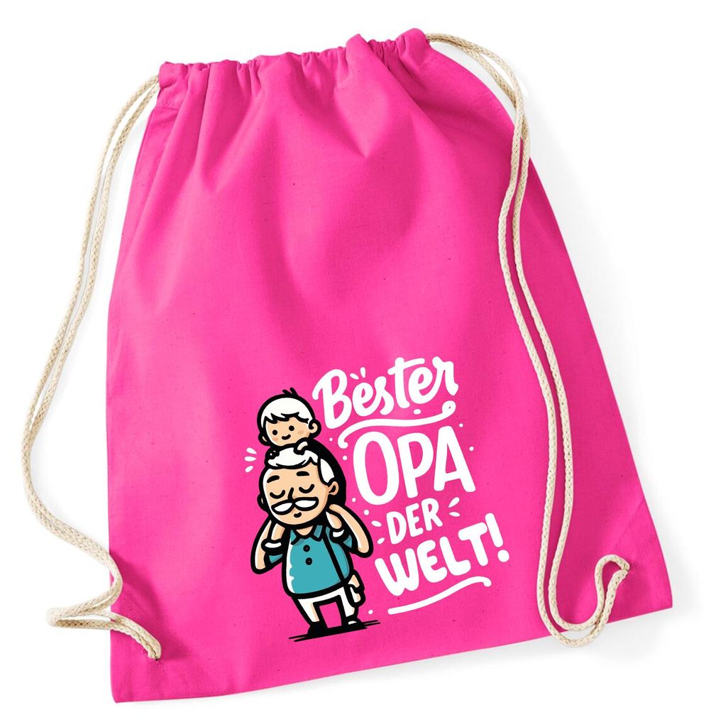 Huuraa Turnbeutel Bester Opa der Welt 12 Liter Fuchsia Baumwolle Rucksack Geschenkidee