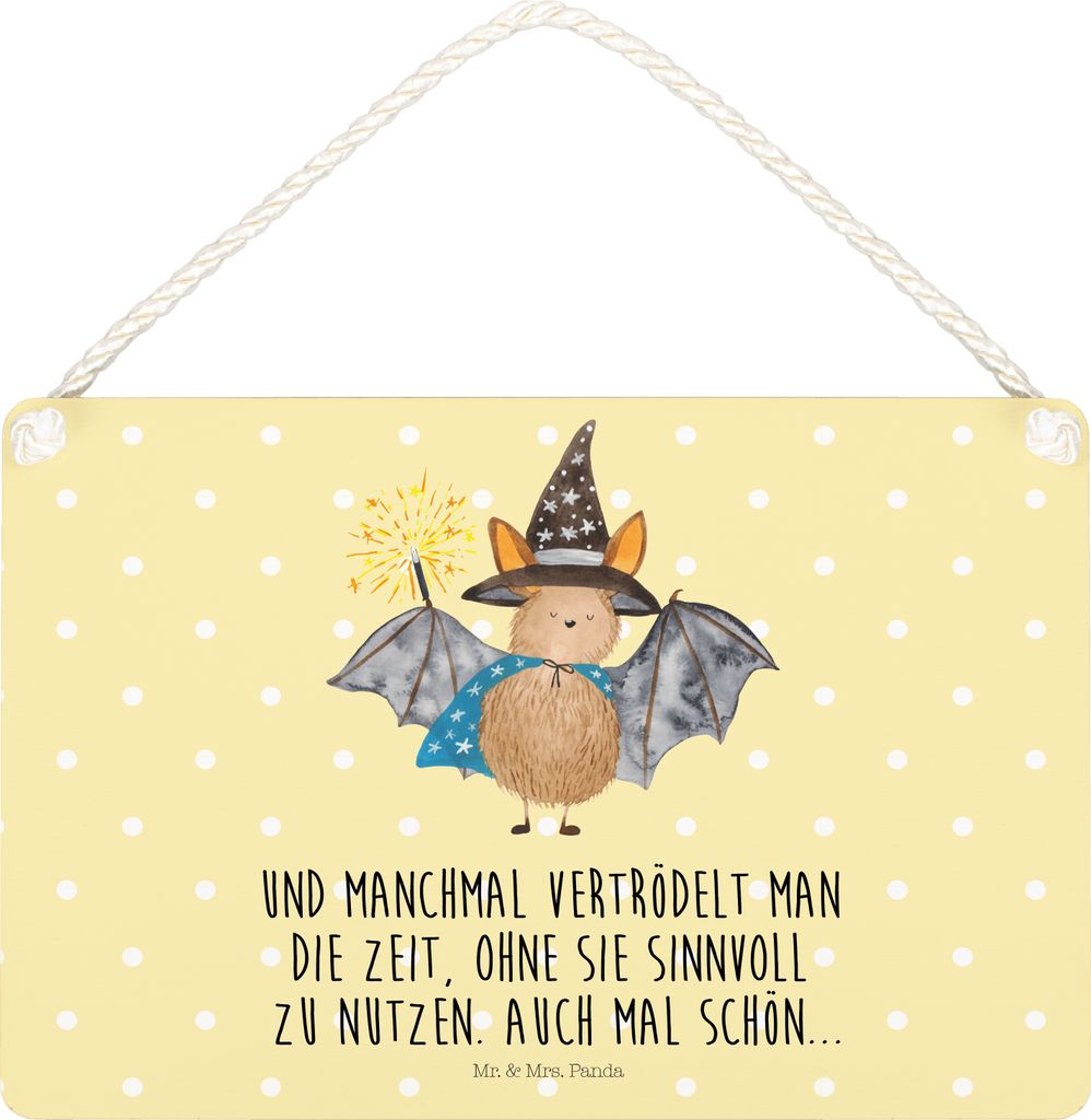 Mr. & Mrs. Panda Schild Fledermaus Zauberer DIN A5 - Gelb Pastell - Geschenk, Frauen, Fledermäuse, Türschild, Holzschild, Magier, Wandbild Holz, ...
