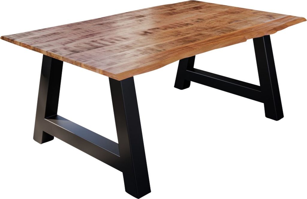 Esstisch Baumkante Massiv Mango naturfarben 120 x 80 schwarz A-Gestell DORA