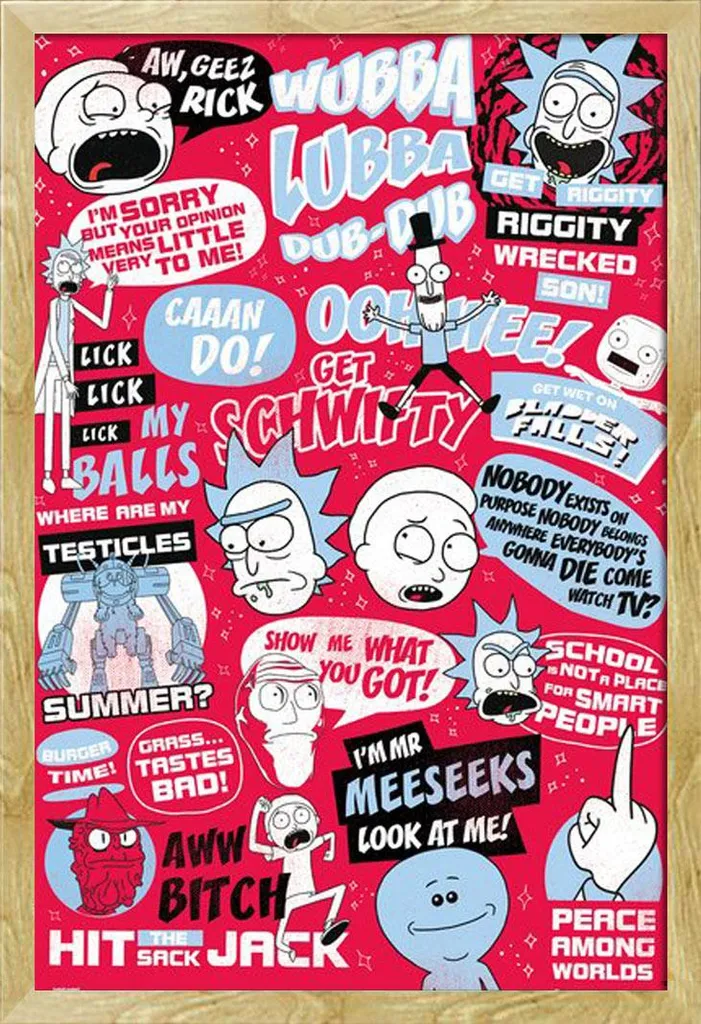 Affiche Rick & Morty Quotes encadrée sous verre acrylique cadre bois hêtre