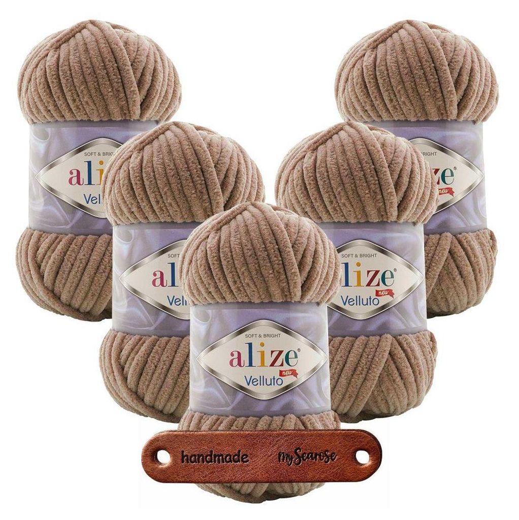 5 x ALIZE Velluto 329 Tobacco Brown mit Label Produktbild 