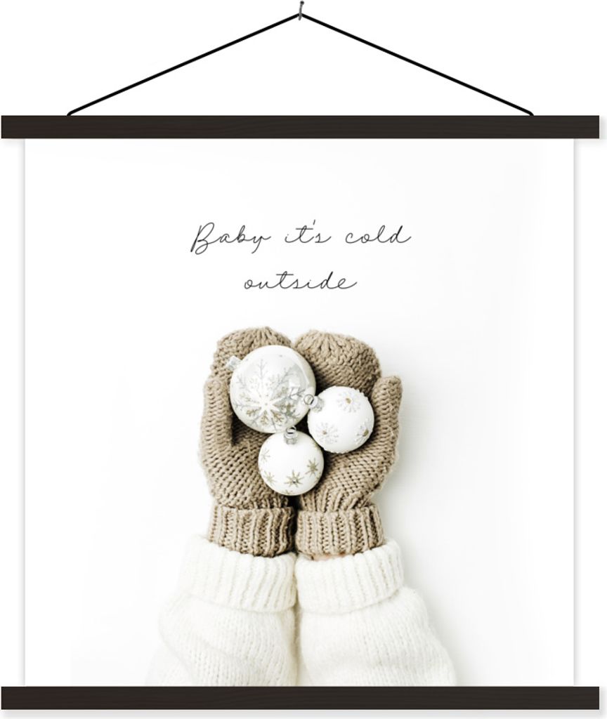 MuchoWow Textilposter Winter - Zitat - Handschuhe 120x120 cm mit schwarzem Rahmen - Aufhängungsset