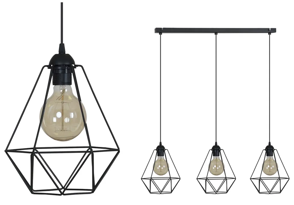 Suspension Diamond Loft Edison Industries en métal noir style industriel