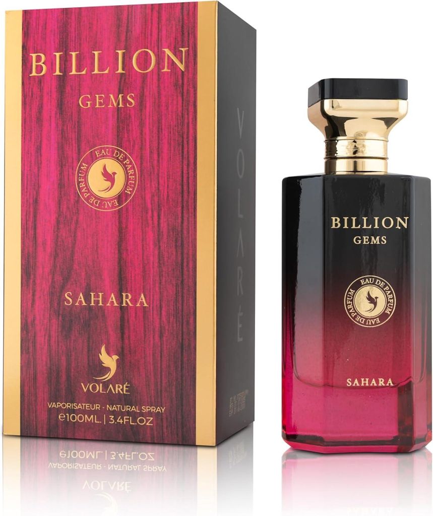 Volare, Billion Gems Sahara – Floral Ambery Eau de Parfum Unisex, 100 ml | Lemon & Bergamot, Taif Rose & Black Pepper, Ambergris & Myrrh