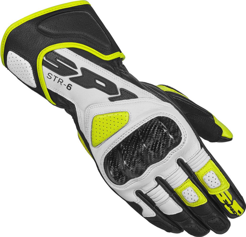 Spidi STR-6 Motorradhandschuhe, schwarz/weiß/neon-gelb, L