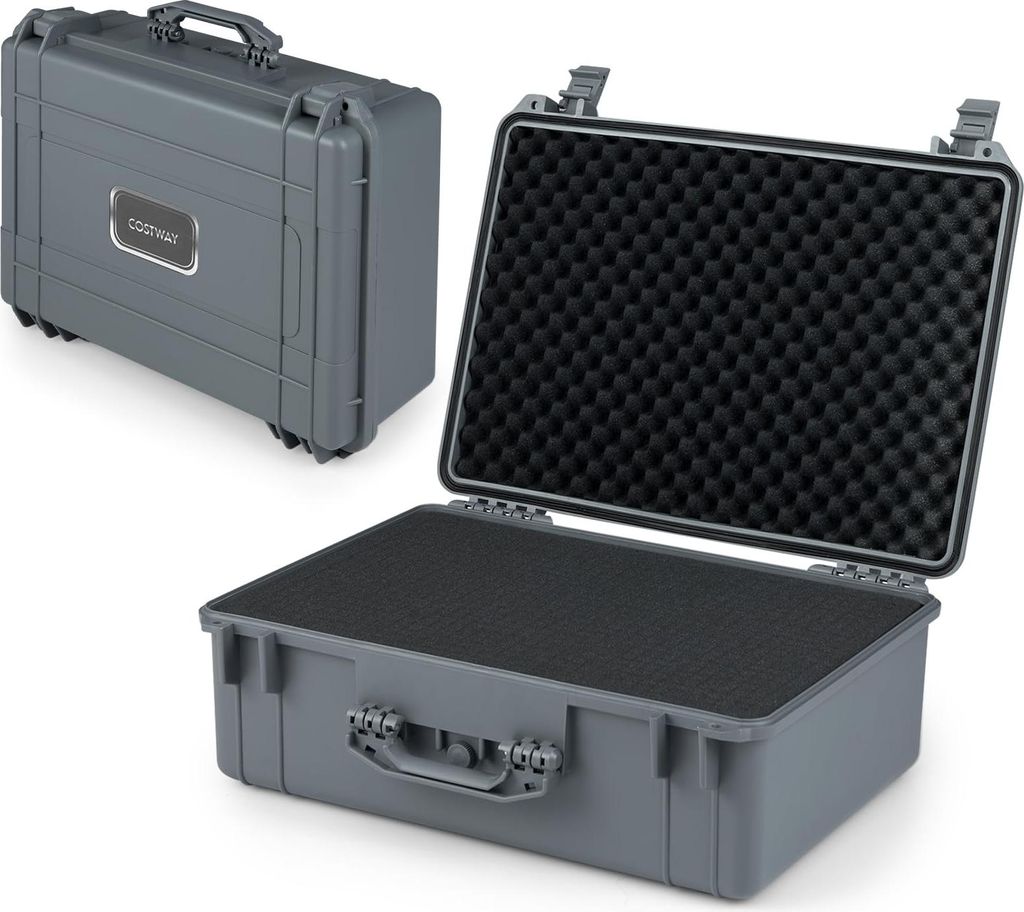 GOPLUS Outdoor Fotokoffer, Universal Transportkoffer mit Rasterschaumstoff, Kamerakoffer wasserdicht für Kameras, Drohnen, Grau, 56 x 44 x 22 cm