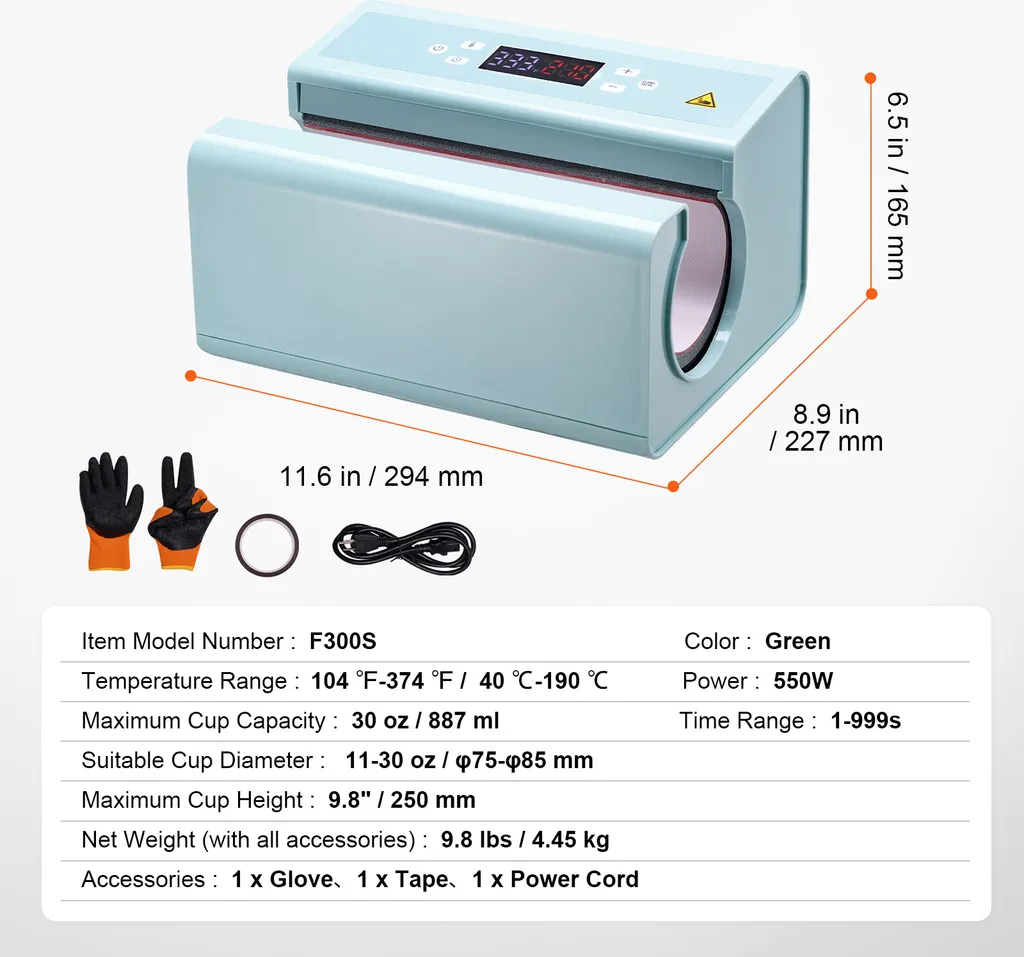 SucceBuy Macchina per la stampa a caldo di tumbler automatici, per tazze a sublimazione da 11-30 oz, riscaldamento rapido e uniforme, pressa per tazze con nastro adesivo e guanto, impostazione di temperatura e tempo - 7