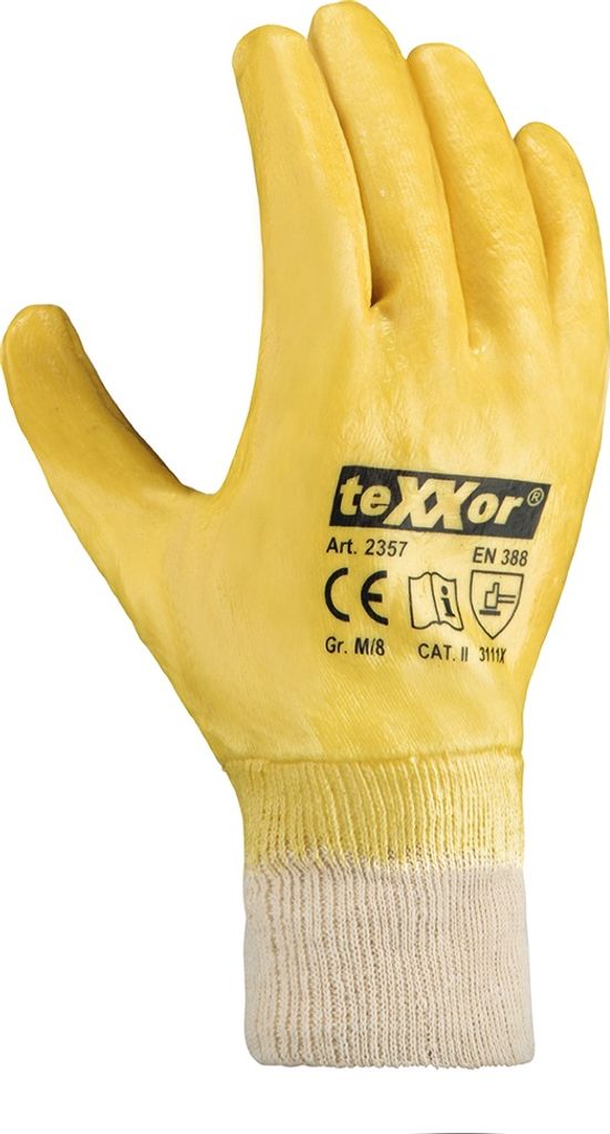 teXXor Nitril-Handschuhe (vollbeschichtet) STRICKBUND, Gelb/Beige