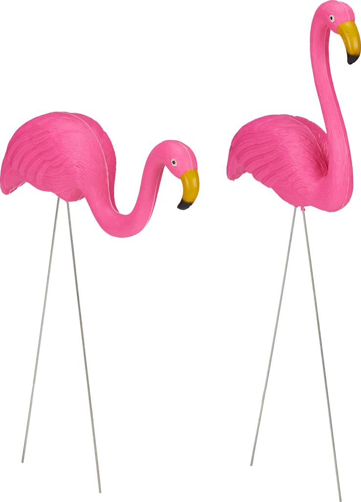 6 x Flamingo Figur, niedliche Gartendeko, tropisches Flair, Teichfiguren Kunststoff, Metall, Dekofigur 2 Größen, pink