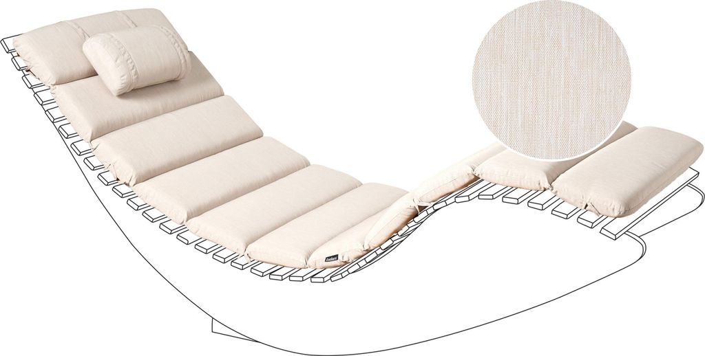BELIANI Auflage für Gartenliege Hellbeige Stoff Gesteppt 180x60x5 cm UV-Beständig Modernes Design Liegenauflage mit Kissen und Befestigungsbändern